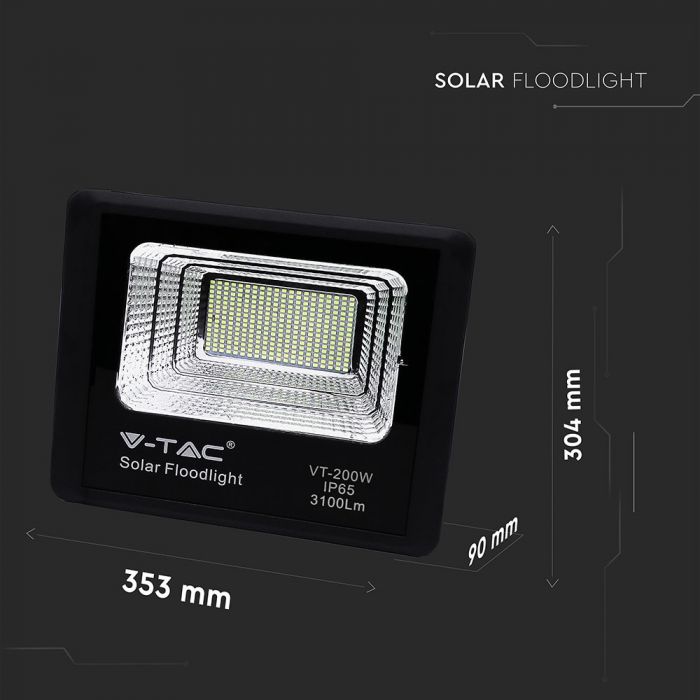 LED SOLAR FLOOD LIGHT 40W CW 3100lm 120° 353X90X304 IP65 BLACK