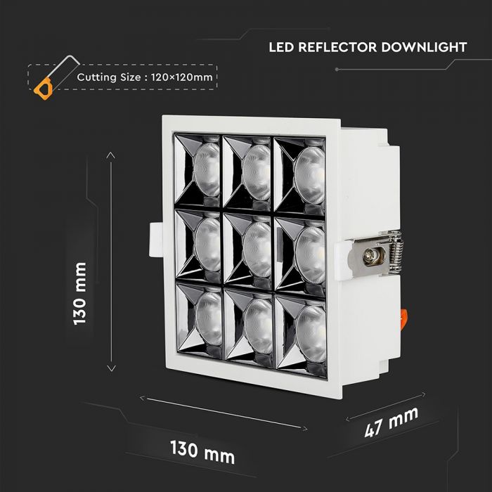 LED REFLECTOR SMD DOWNLIGHT 36W CW 2880lm 38° 130X130X47(120X120) SAMSUNG CHIP
