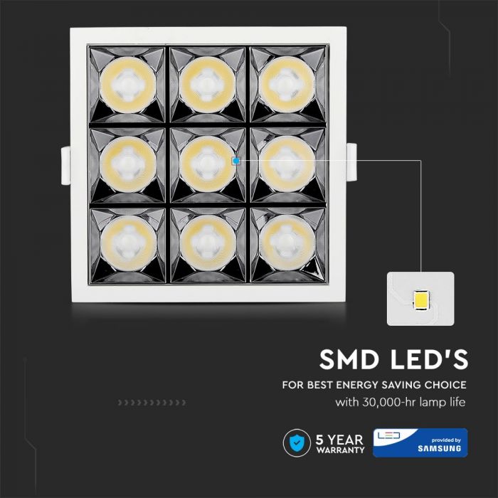 LED REFLECTOR SMD DOWNLIGHT 36W CW 2880lm 38° 130X130X47(120X120) SAMSUNG CHIP