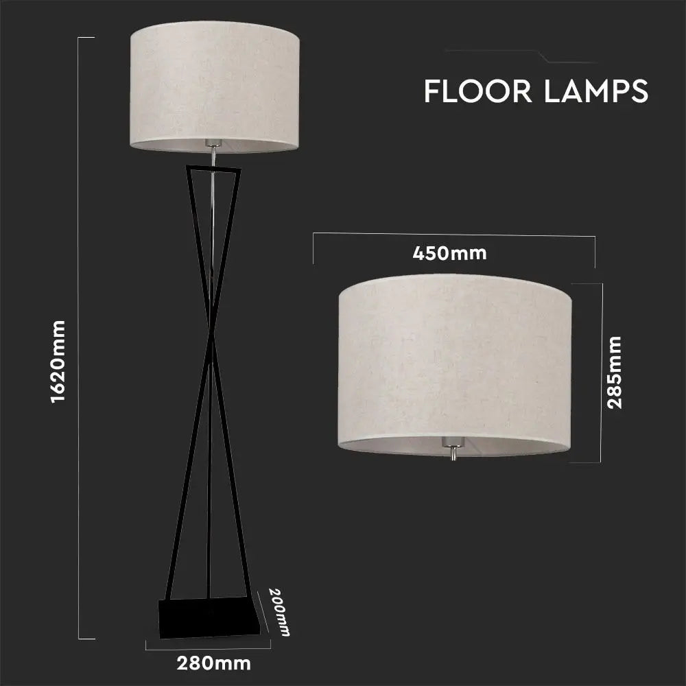 Designer Floor Lamp E27 Ivory Round Lampshade Black Metal Canopy Switch