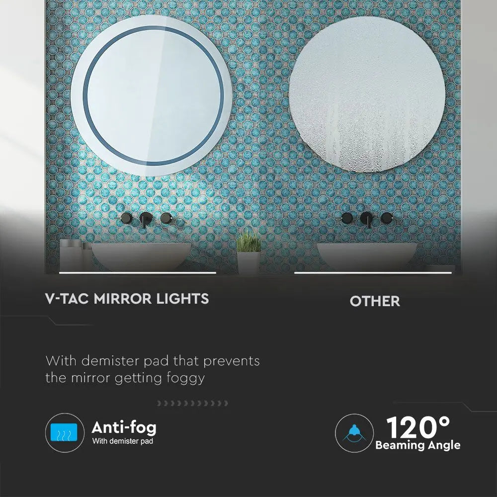 6W LED Mirror Light Round IP44 Anti Fog 6400K + 19W Heater