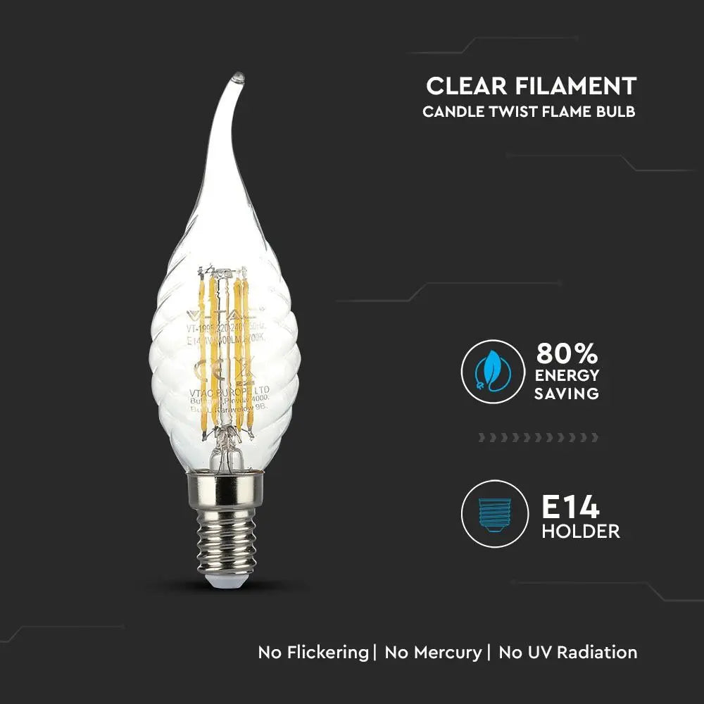 LED Bulb 4W Filament Patent E14 Twist Candle Flame Warm White