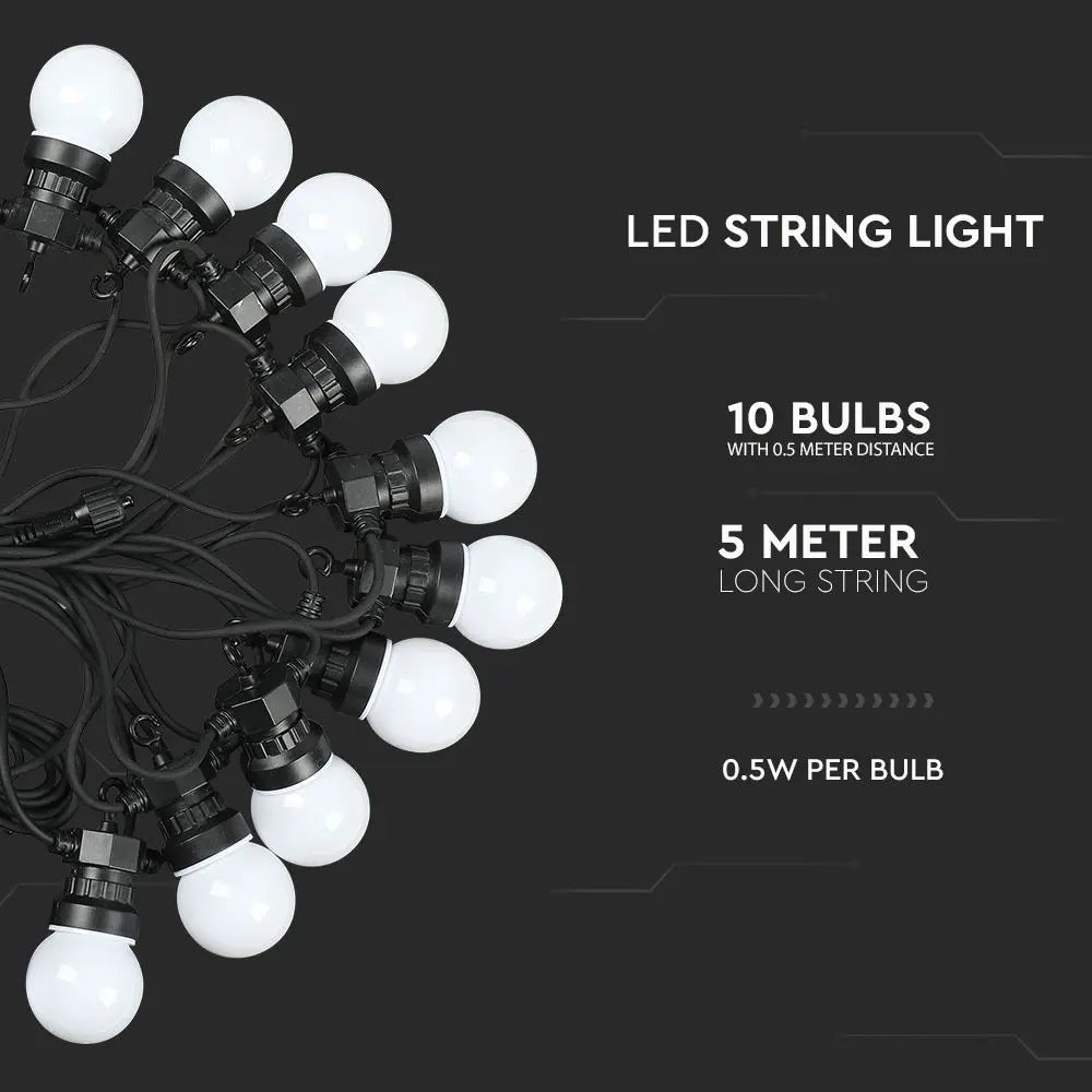 LED String Light 5m. 10 x 0.5W EU Bulbs 3000K