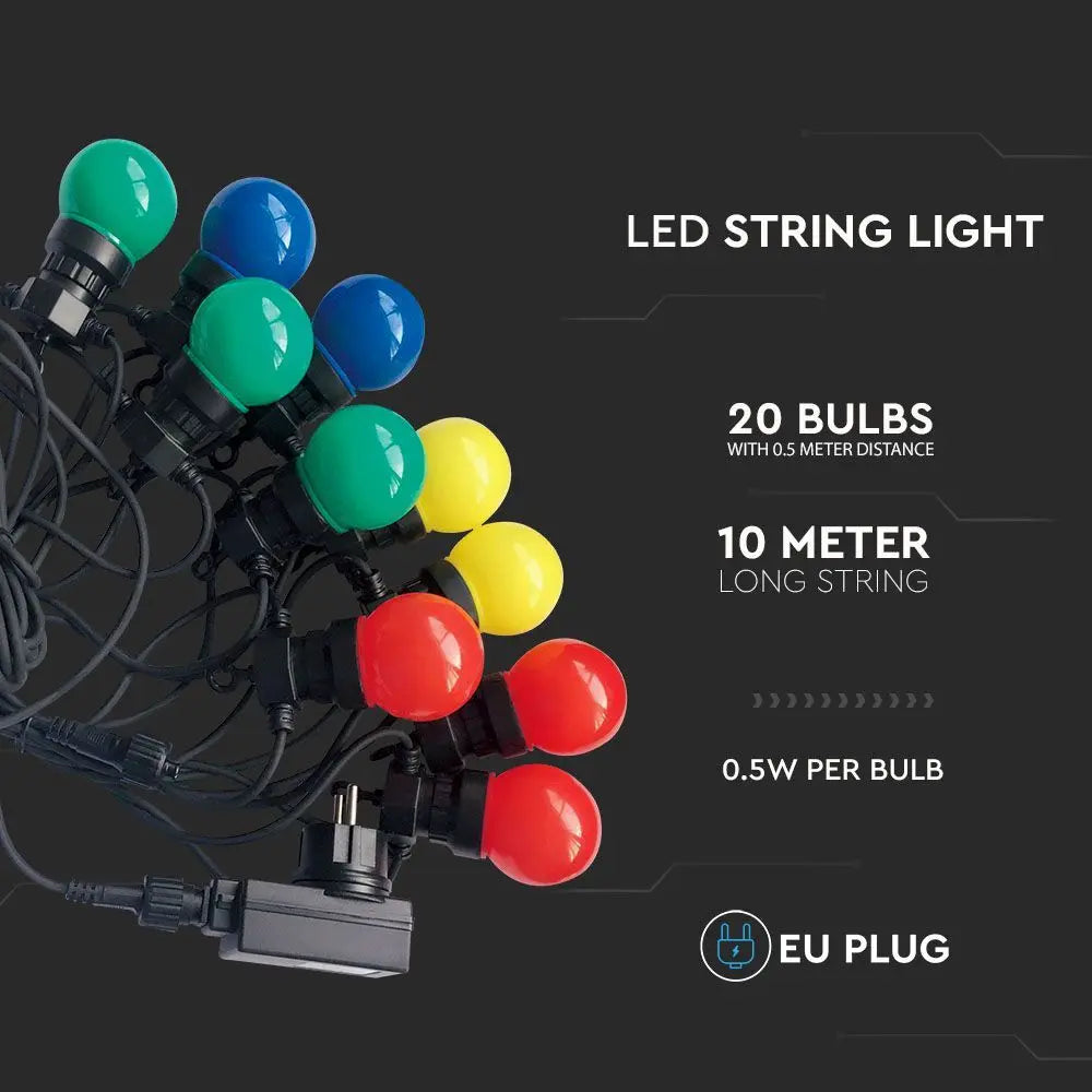 LED String Light 10m. 20 x 0.5W EU Bulbs RGBY