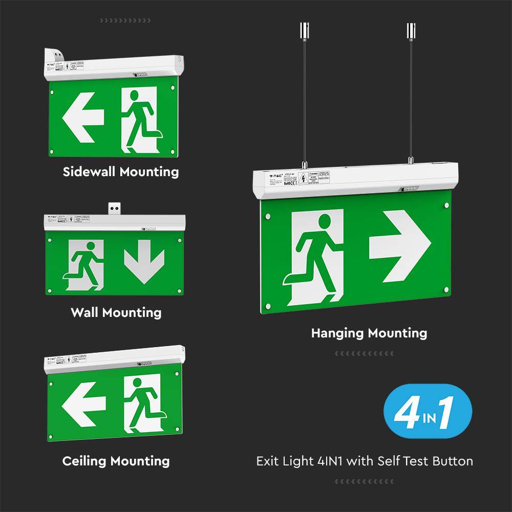 LED EMERGENCY EXIT LIGHT 4IN1 SELF TEST BUTTON RF CONTROL 2.5W 100lm CW