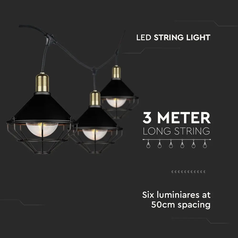 LED String Light 3M 6 Bulbs Matt Black Mesh IP65
