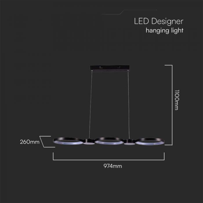 LED PENDANT LIGHT 38W DL 4560lm 120° 974x260x1100mm BLACK