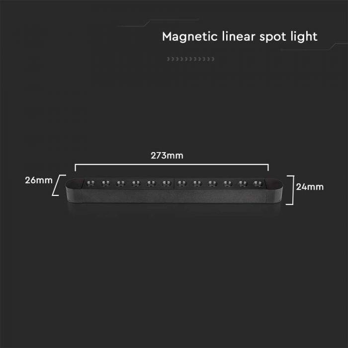 LED MAGNETIC ULTRA THIN TRACK LIGHT-GRILLE LIGHT 12W WW 1100lm 35° 26x24x273mm BLACK