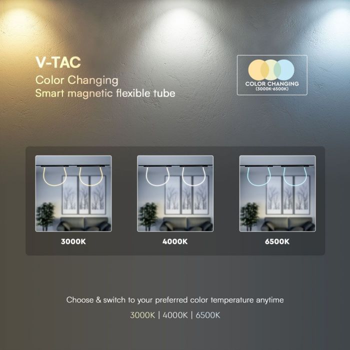 LED SMART MAGNETIC TRACK LIGHT FLEXIBLE TUBE 23W 2810lm CCT 3IN1(FUNCTIONS VIA APP) 2066x150x26mm BLACK