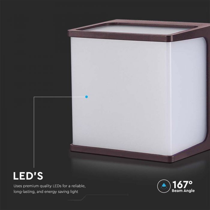 LED OUTDOOR WALL LIGHT BROWN 8W DL 800lm167° 120x120x92mm IP65