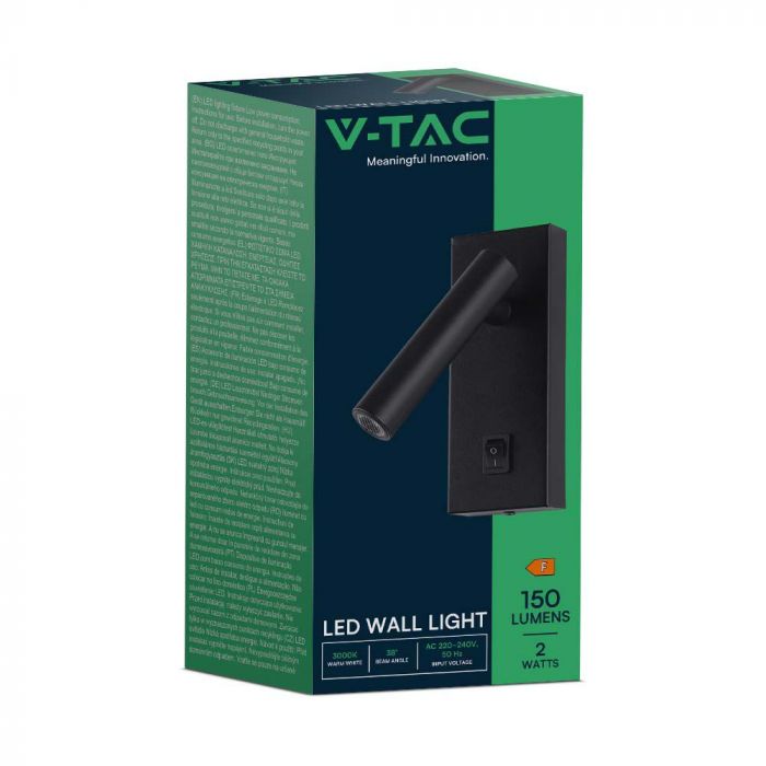 LED WALL MOUNTED SPOTLIGHT 2W WW 150lm 38° 145x150x60mm BLACK