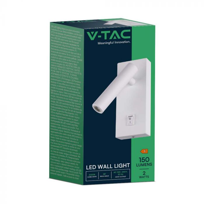 LED WALL MOUNTED SPOTLIGHT 2W WW 150lm 38° 145x150x60mm WHITE