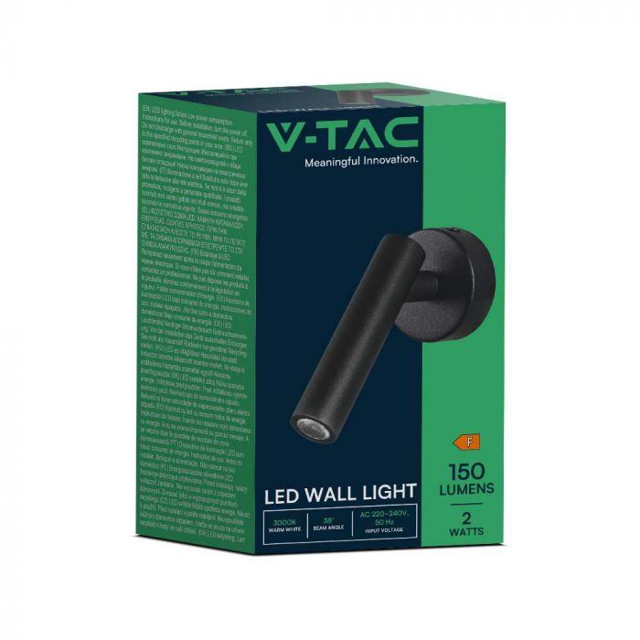 LED WALL MOUNTED SPOTLIGHT 2W DL 150lm 38° 140x60x60mm BLACK
