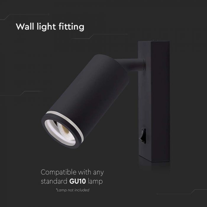 LED WALL MOUNTED SPOTLIGHT WITH SWITCH  GU10 55x150x160mm BLACK