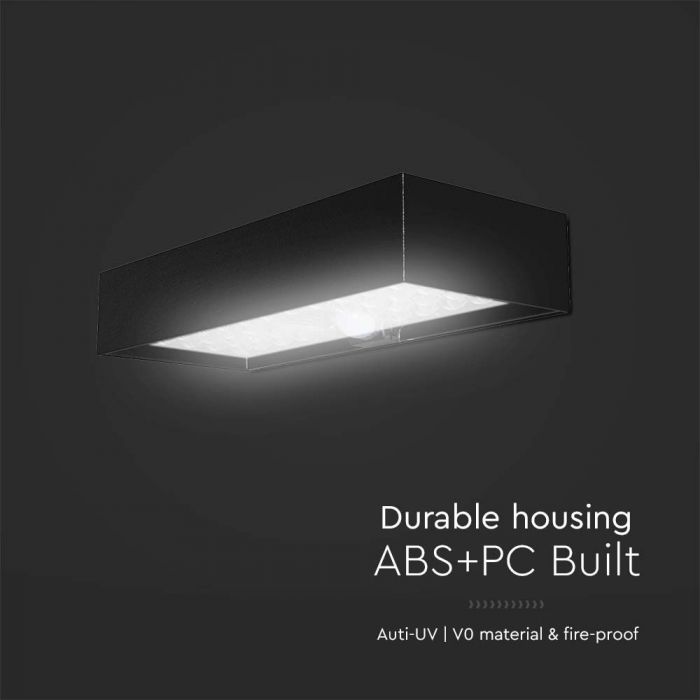 LED SOLAR WALL LIGHT 6W DL 900lm BRICK LITHIUM BATTERY 3.7V 3000mA 230x97x42.7mm BLACK IP65