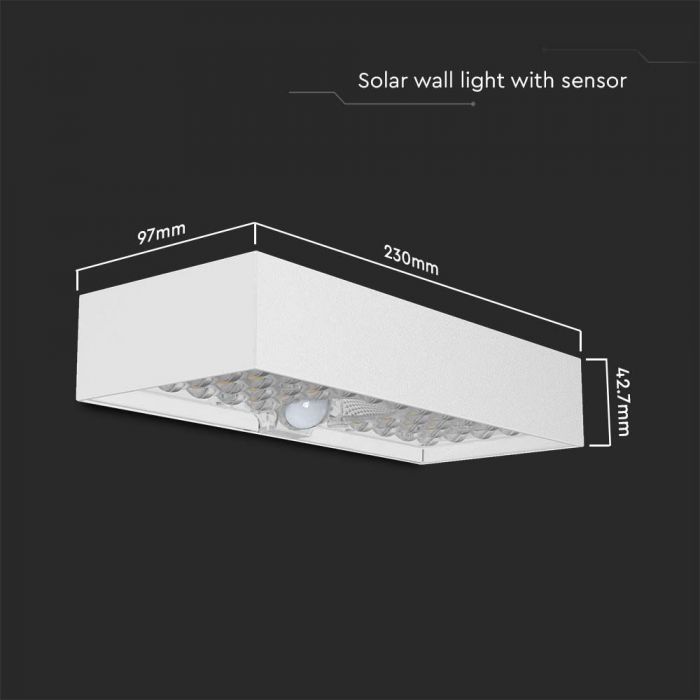 LED SOLAR WALL LIGHT 6W DL 900lm BRICK LITHIUM BATTERY 3.7V 3000mA 230x97x42.7mm WHITE IP65