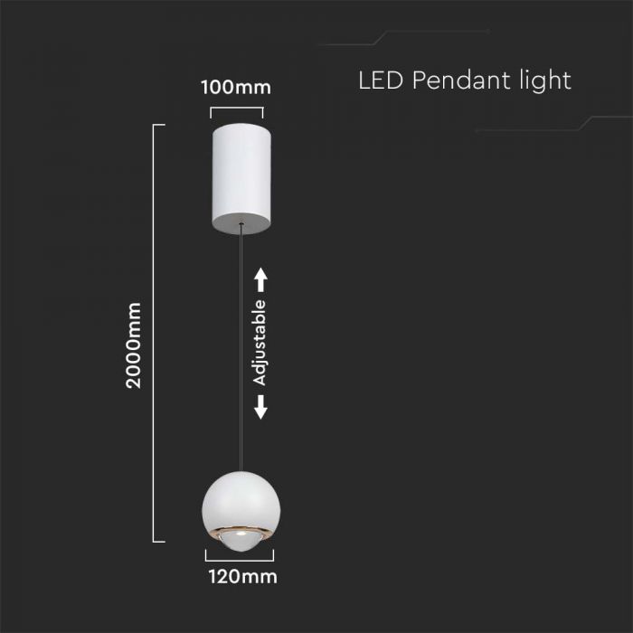 LED HANGING PENDANT LIGHT WHITE 6W WW 500lm 60° 100x2000mm