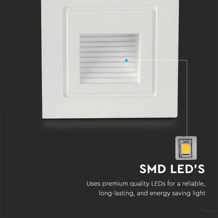 LED STEP LIGHT SQUARE 3W 180lm WW 270° 58x58x45mm WHITE IP65