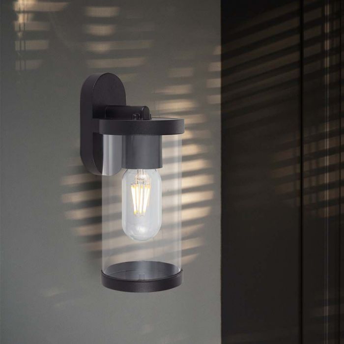 LED WALL LAMP E27 93x116x234mm CLEAR PC MATT BLACK  IP44