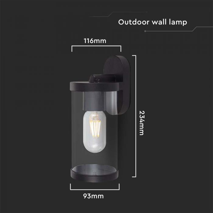 LED WALL LAMP E27 93x116x234mm CLEAR PC MATT BLACK  IP44