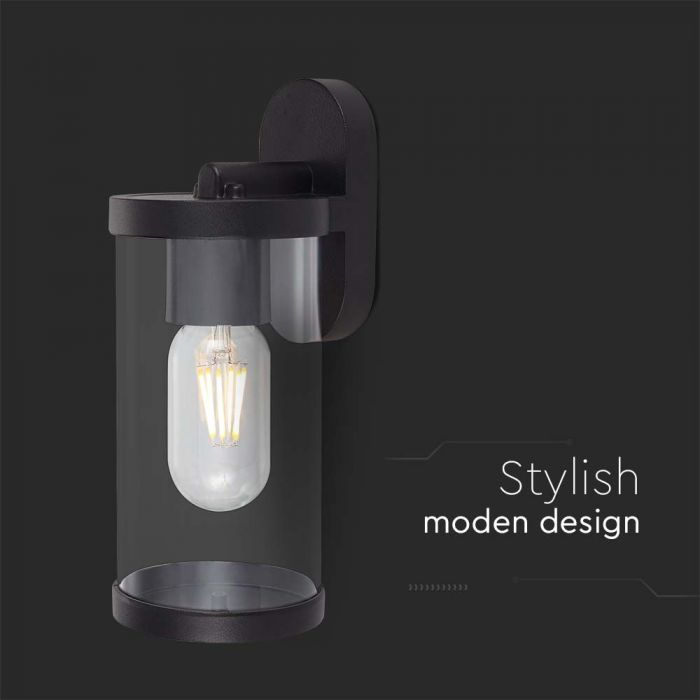 LED WALL LAMP E27 93x116x234mm CLEAR PC MATT BLACK  IP44