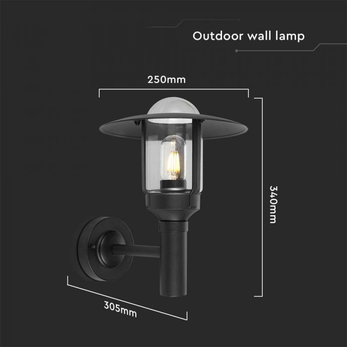 LED WALL LAMP E27 250x305x340mm CLEAR GLASS MATT BLACK IP44