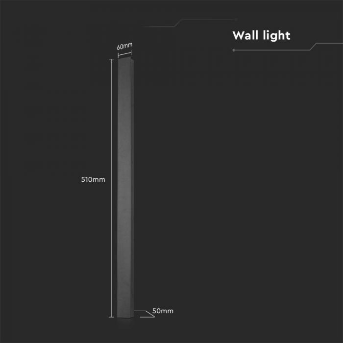 LED LINEAR WALL LIGHT 10W WW 1250lm 150° 510x60x50mm BLACK  IP65