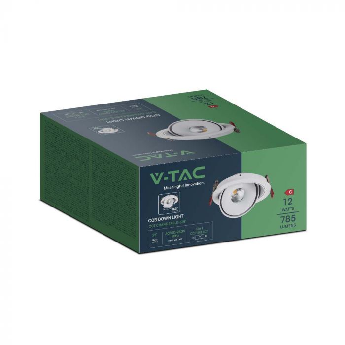 LED COB DOWN LIGHT 12W 3IN1 785lm 25° 120x43mm (105mm) WHITE