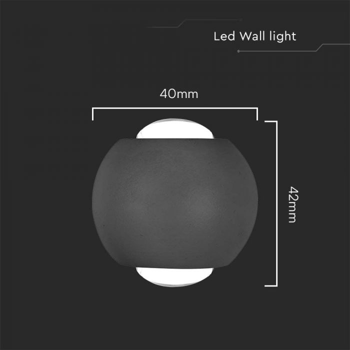 LED WALL LIGHT UP&DOWN 2W DL 200lm 60° 42x40mm BLACK IP54