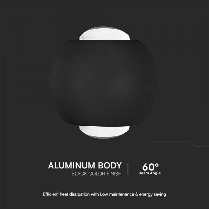 LED WALL LIGHT UP&DOWN 2W DL 200lm 60° 42x40mm BLACK IP54