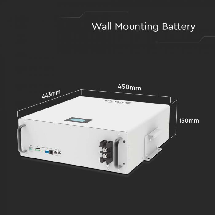 BATTERY STORAGE 5.12kWh 100Ah WALL Mounting Lithium 6000 CYCLES 443x450x150mm 10YRS WARRANTY