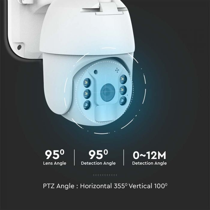 WiFi HD SMART SOLAR ENERGY PTZ CAMERA WITH SENSOR 170x210x165mm WHITE IP65