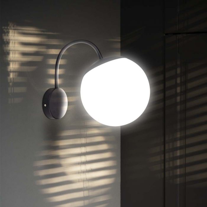 LED WALL LIGHT E27 MAT BLACK OPAL PLASTIC C BALL DOWN 325x200x250mm
