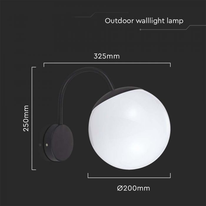 LED WALL LIGHT E27 MAT BLACK OPAL PLASTIC C BALL DOWN 325x200x250mm