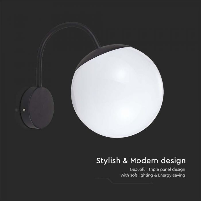 LED WALL LIGHT E27 MAT BLACK OPAL PLASTIC C BALL DOWN 325x200x250mm