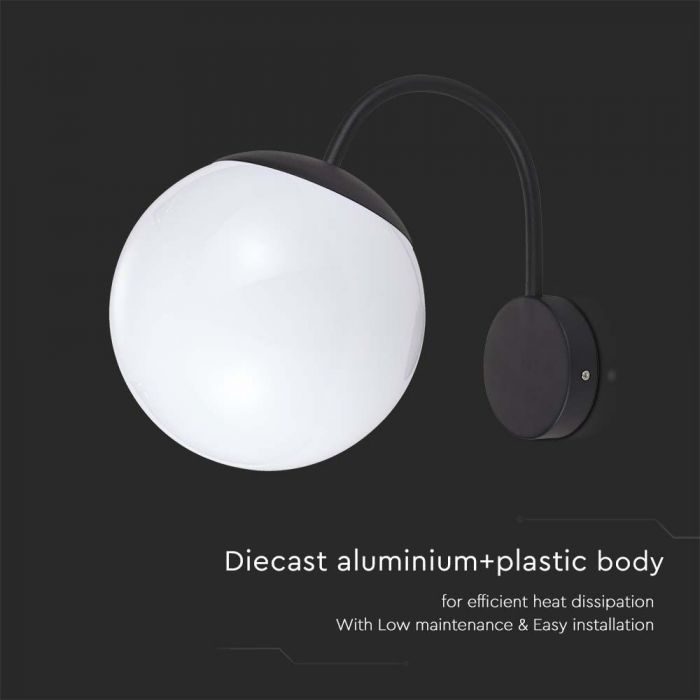 LED WALL LIGHT E27 MAT BLACK OPAL PLASTIC C BALL DOWN 325x200x250mm