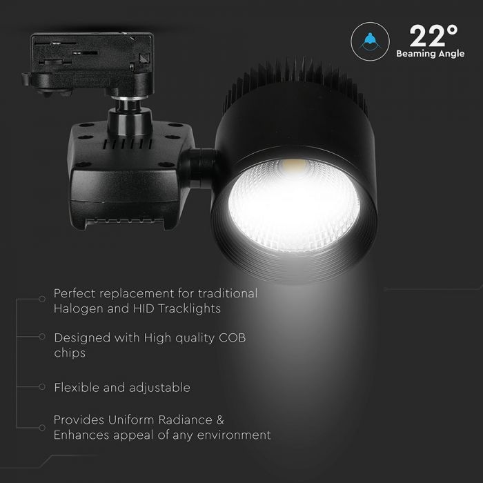 LED EURO TRACK LIGHT COB LIGHT 40W 2400lm 5000K 24° 225X185X138