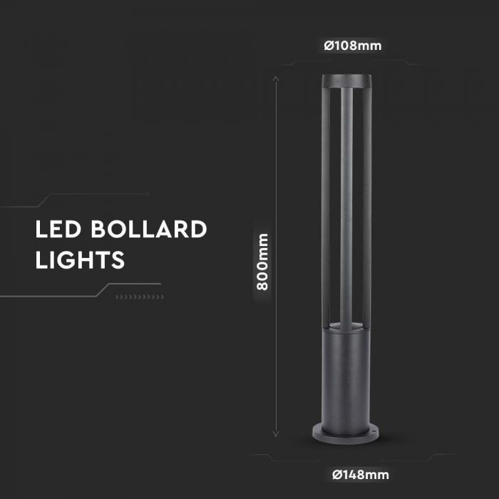 LED GARDEN LIGHT ALUMINIUM 10W 1000lm CW 110° 148x108X800 IP65 BLACK