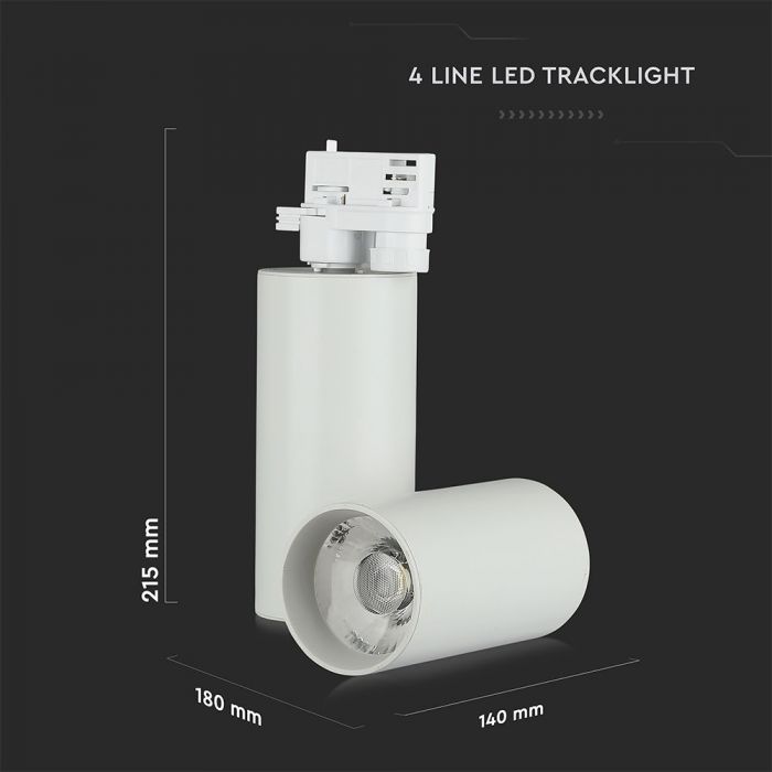 LED TRACK COB LIGHT 30W 2700lm CW 24° 180X140X215 4-LINE WHITE CRI 95+