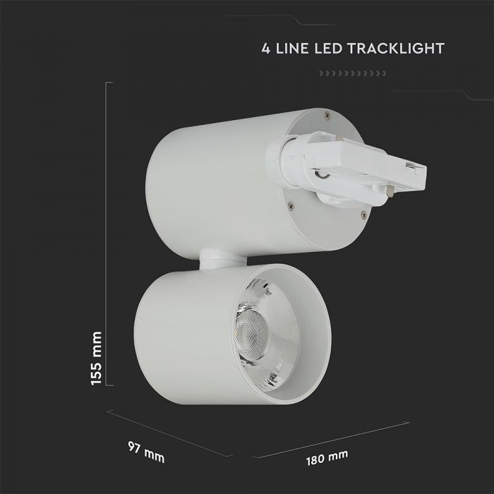 15W LED Track Light CRI>95 White Body Natural White