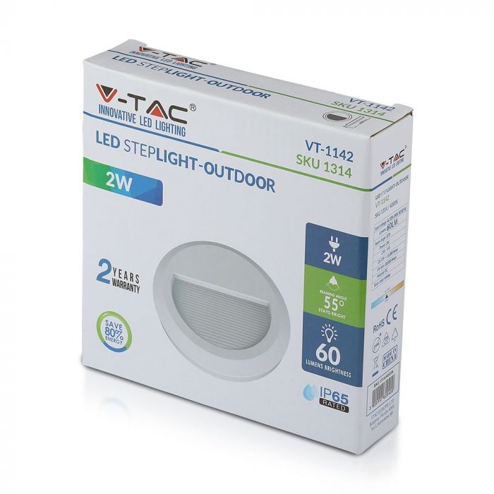 LED STEP LIGHT ROUND 2W 55° 60lm WW 150X27 WHITE IP65