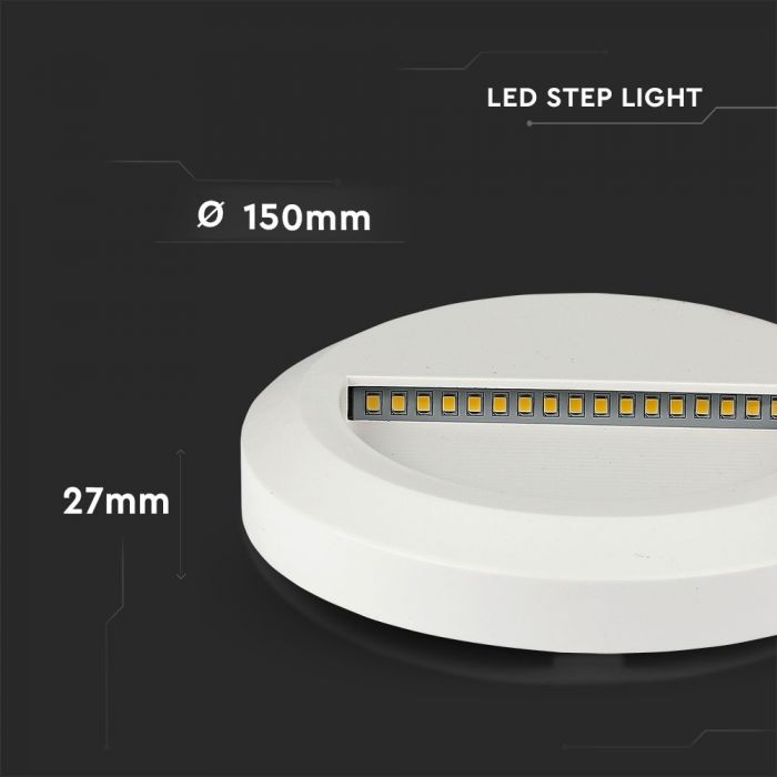 LED STEP LIGHT ROUND 2W 55° 60lm WW 150X27 WHITE IP65