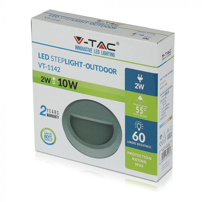 LED STEP LIGHT ROUND 2W 55° 60lm WW 150X27 GREY IP65