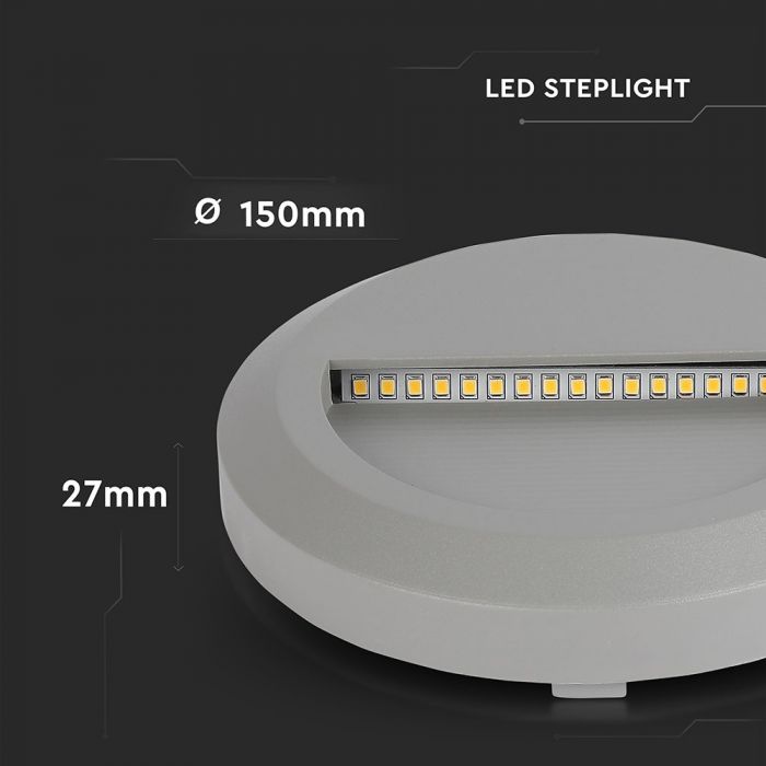 LED STEP LIGHT ROUND 2W 55° 60lm WW 150X27 GREY IP65