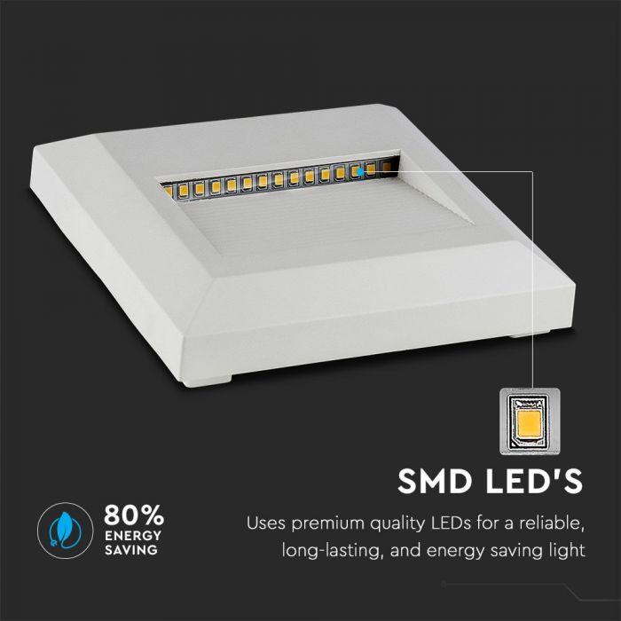 LED STEP LIGHT SQUARE 2W 55° 60lm DL 124X124X27 WHITE IP65