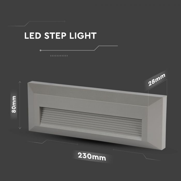 3W LED Steplight Grey Body Rectangle Warm White