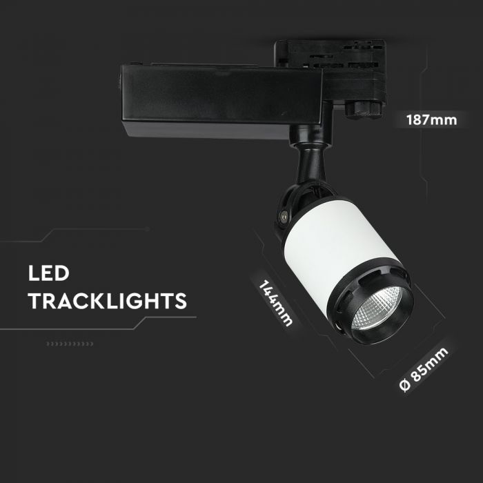 25W LED Track Light Black/White Body Natural White