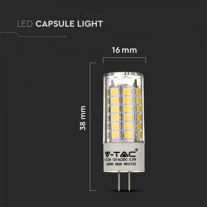 LED G4 LAMP 3.2W CW 385lm 12V 300° 16X38 PLASTIC SAMSUNG CHIP