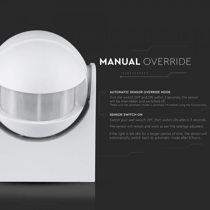 LED INFRARED MOTION SENSOR WALL 180° 12m IP44 Max. 1200W
