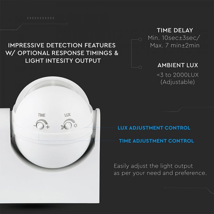 LED INFRARED MOTION SENSOR WALL 180° 12m IP44 Max. 1200W